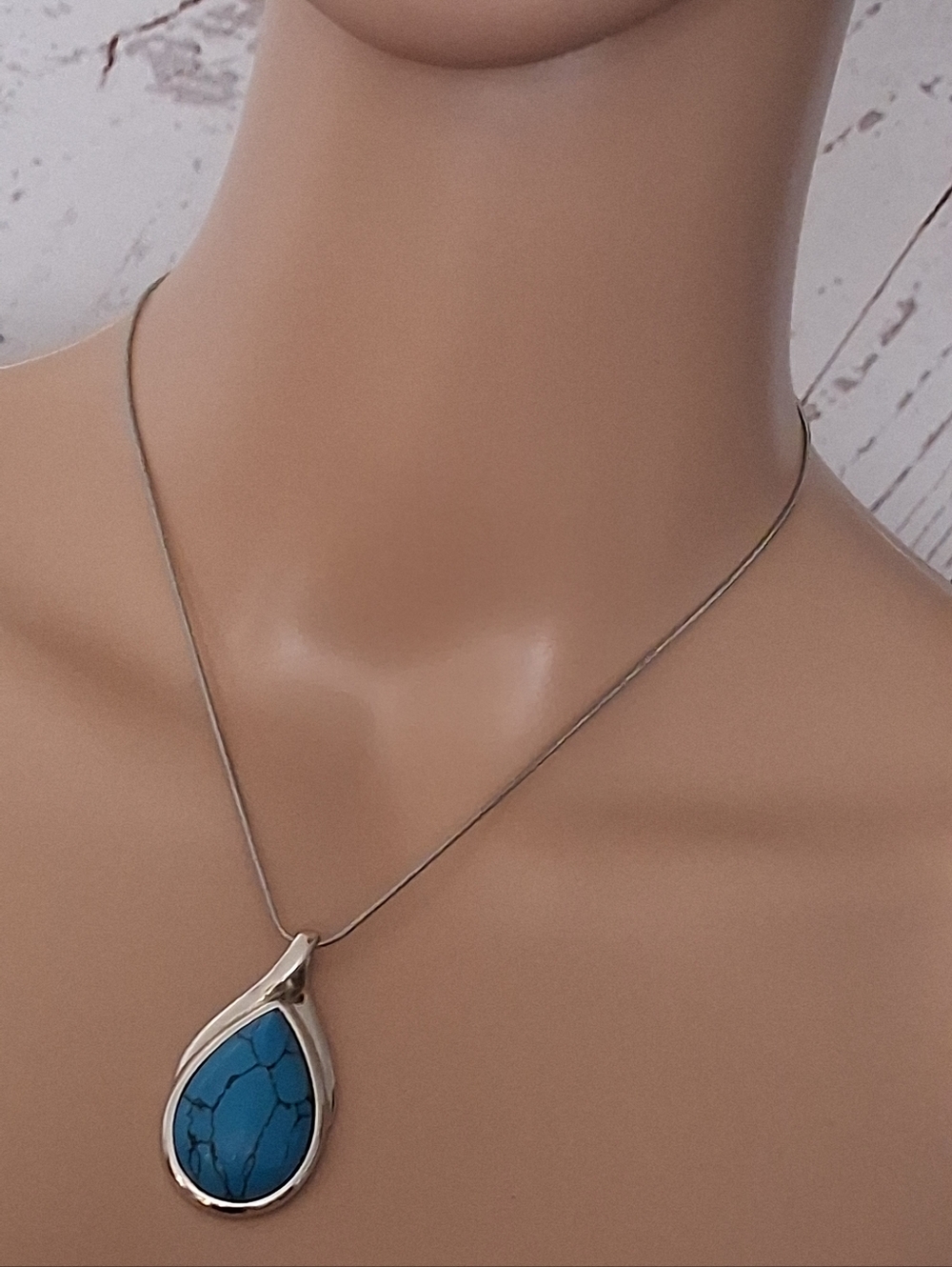 Lia Sophia Silvertone Teardrop Turquoise Look Pendant Necklace